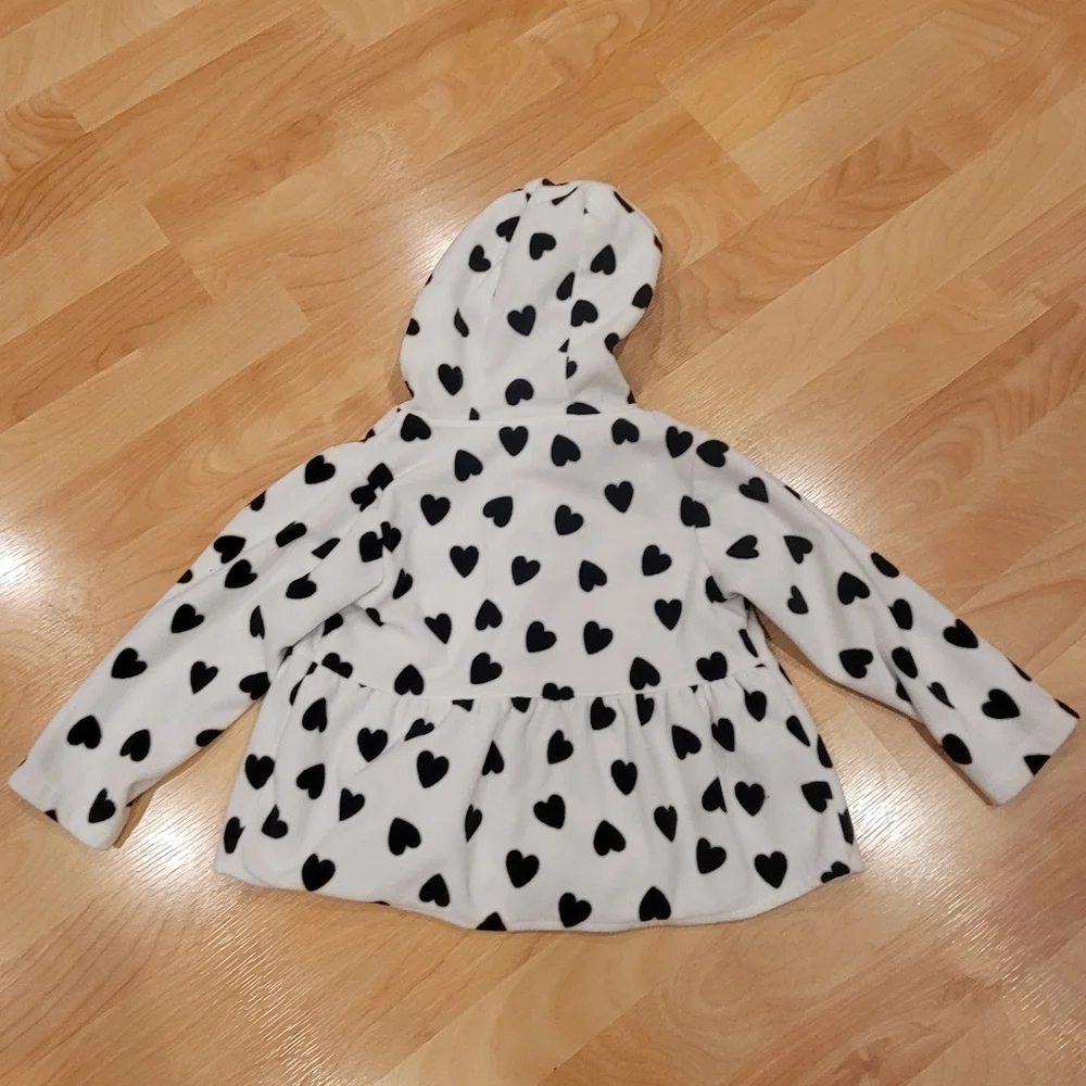 Carter's White Hooded Fleece Coat with Black Heart Print Size 24 Months